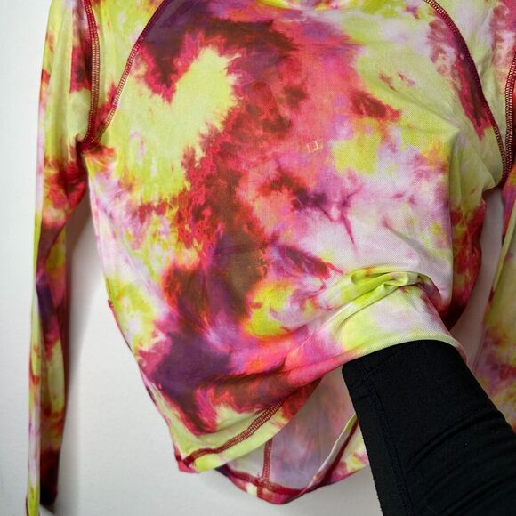 Club Exx Long Sleeve Mesh Crop and Matching Mini Skirt Tie Dye Pink Yellow Red L - Picture 6 of 13